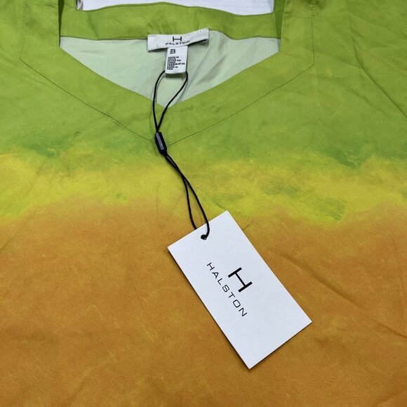 H‎ by Halston Top Womens M/L Dip Dye Lime Punch Boxy Oversized Tunic Vacation - Picture 8 of 9